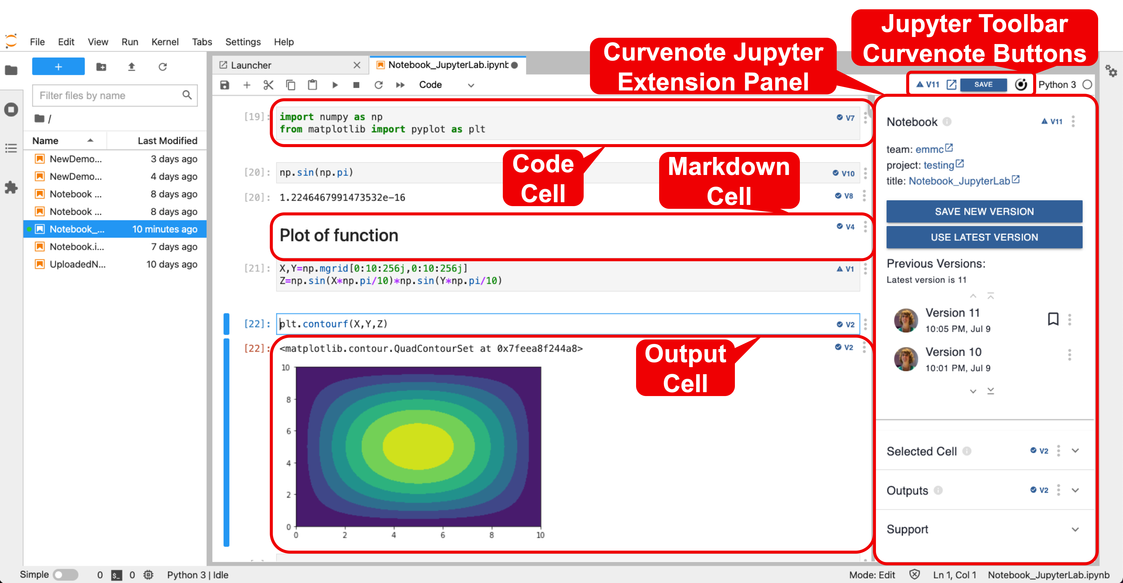 Using the Curvenote Extension in Jupyter Lab.