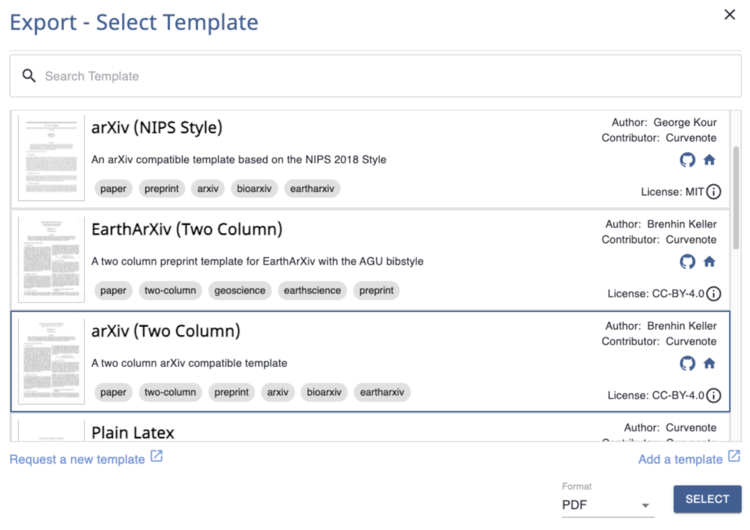 How to export to PDF & LaTeX using Curvenote