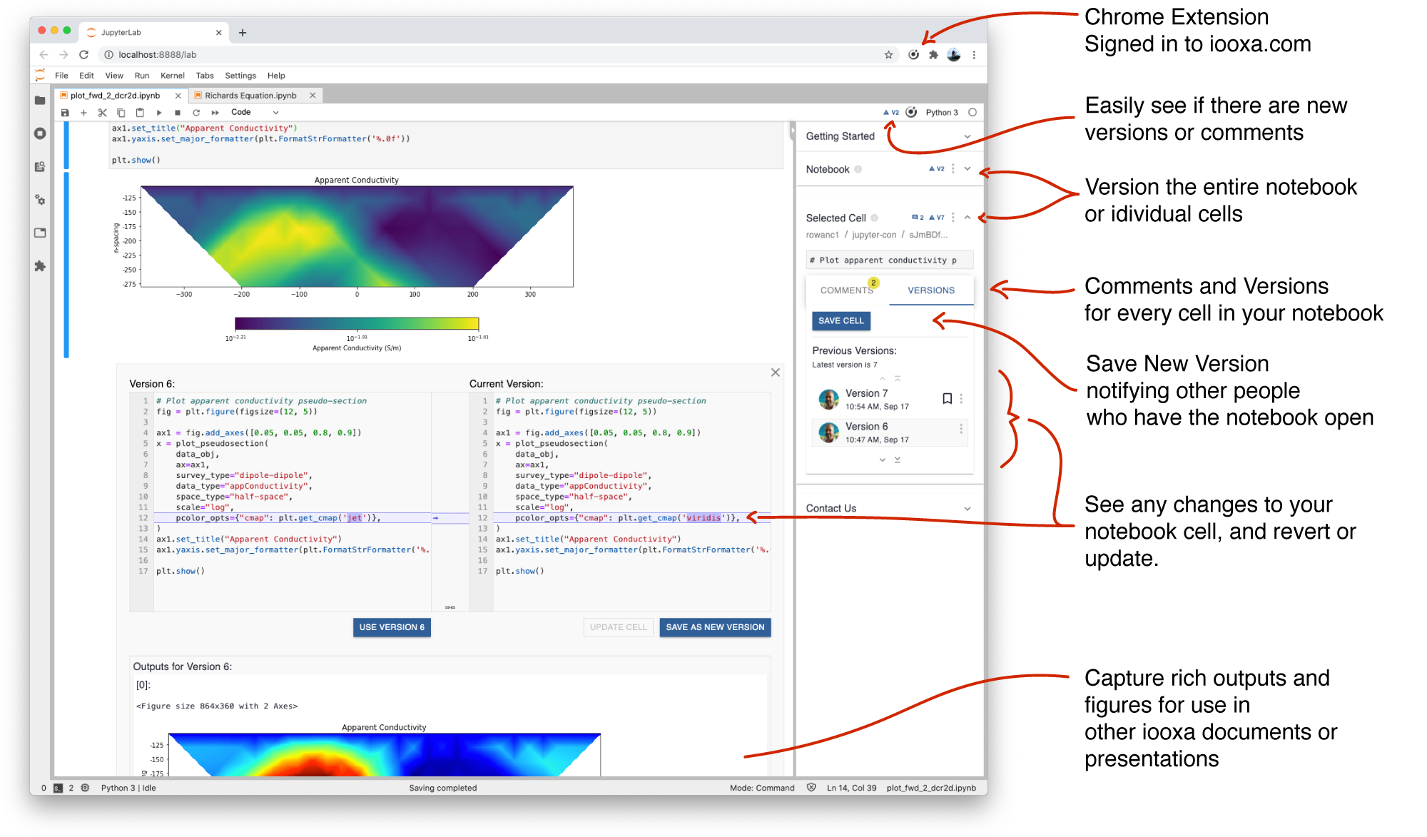 Chrome extension for Jupyter. Easily add version control and real-time commenting at both a cell and notebook level. Notebooks and cells can be reused, modified and extended in Curvenote.