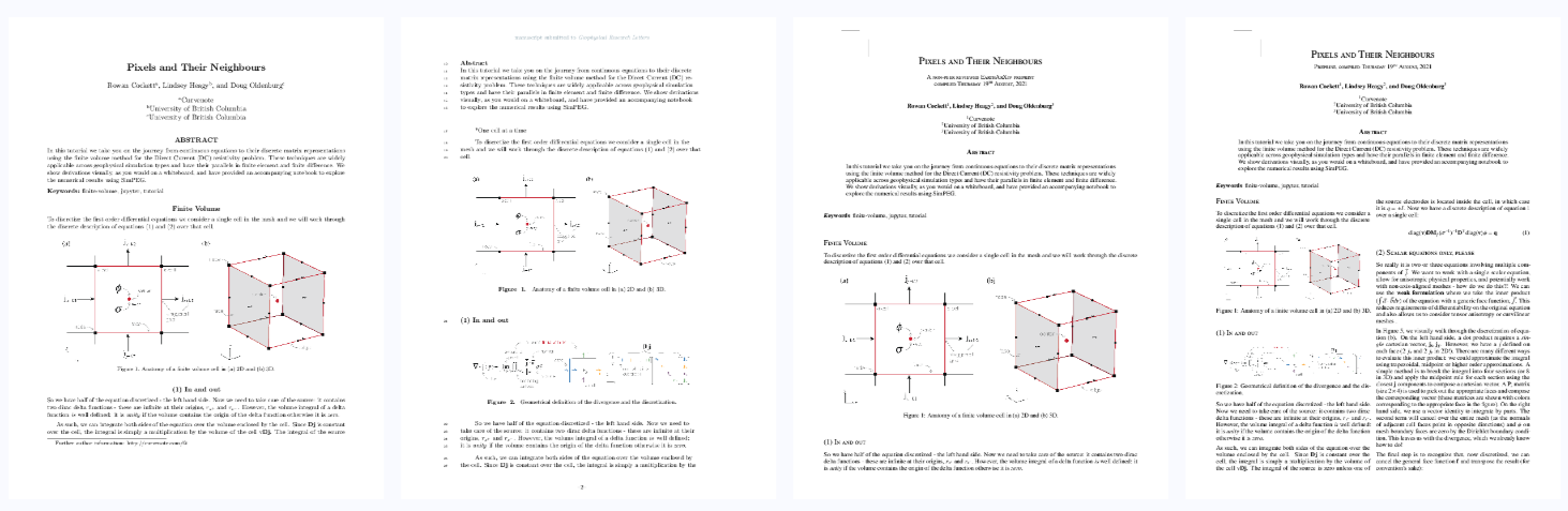 Export to over 400 journal templates from a MyST Markdown file, which uses \LaTeX and can create print-ready, multi-column, professional PDF documents.