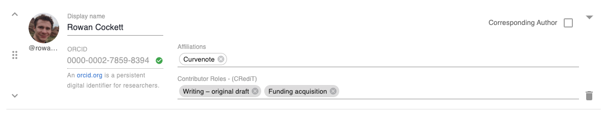 ORCID information gets propagated through to any authors that you add to a document.