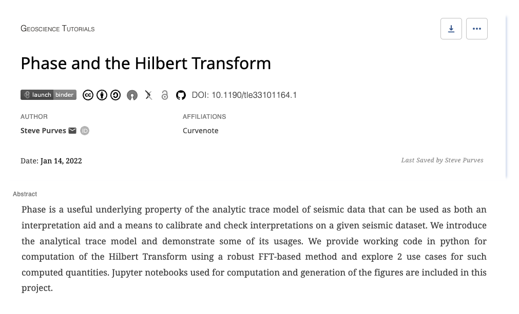 Frontmatter on an article that has links to DOIs, ArXiV, License information, and GitHub.