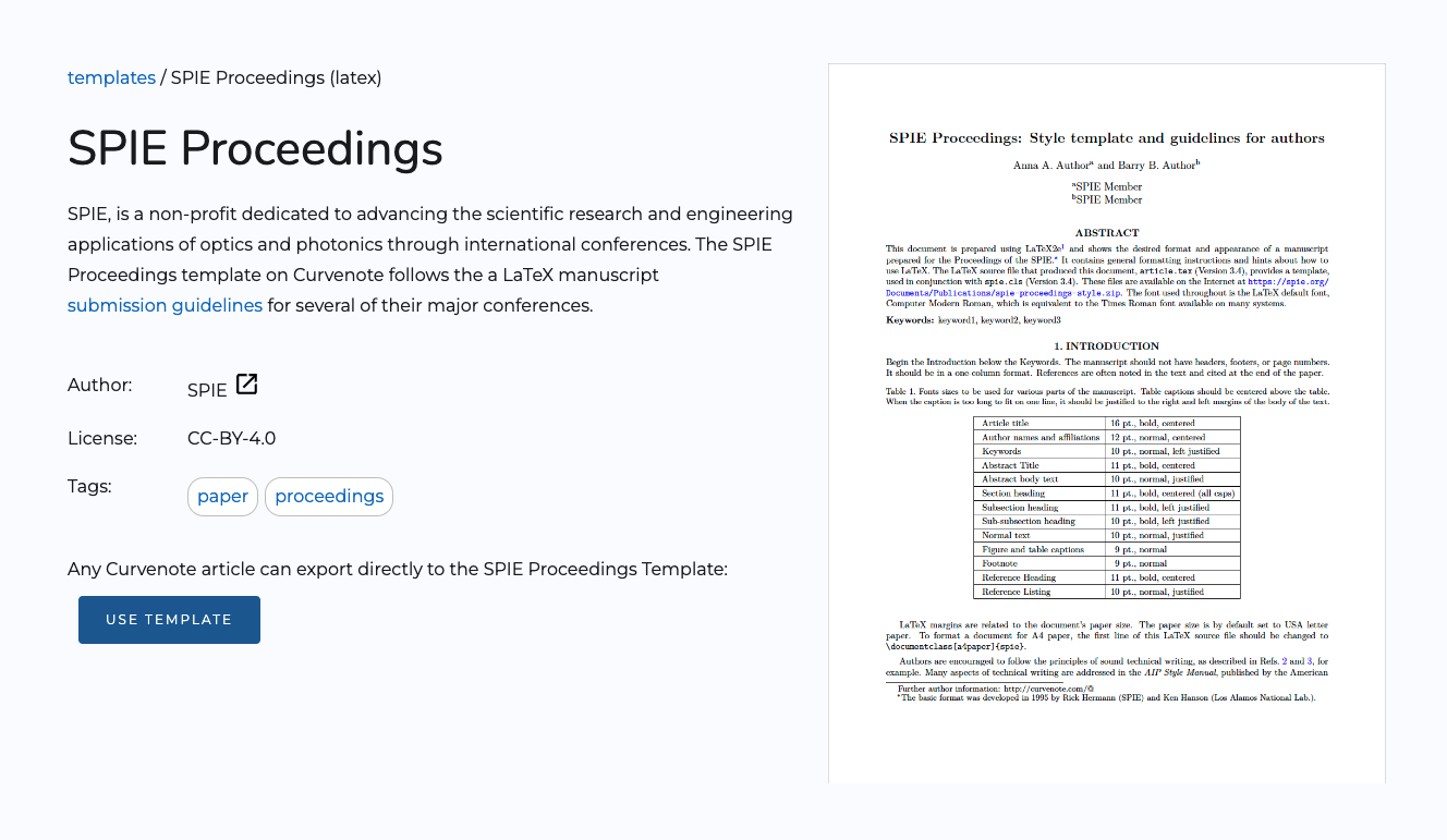 You can create a paper with the SPIE template.