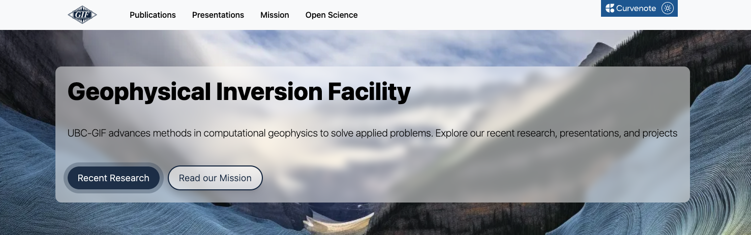 The Curvenote tag (top right) is included on all sites. Example from Applied Geophysics.