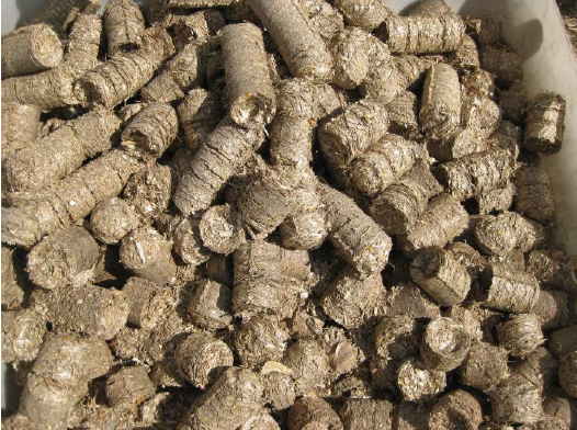 Miscanthuspellets voor biobrandstof (Waegebaert en Mey, 2019).