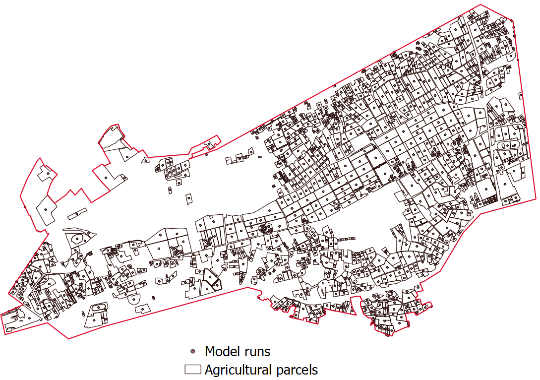 Locatie van de SWAP-WOFOST simulaties. Elke stip stelt één modelrun voor.