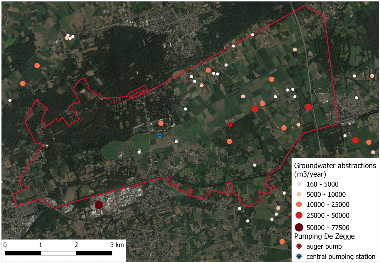 Current groundwater abstractions in the study area. Source: DOV