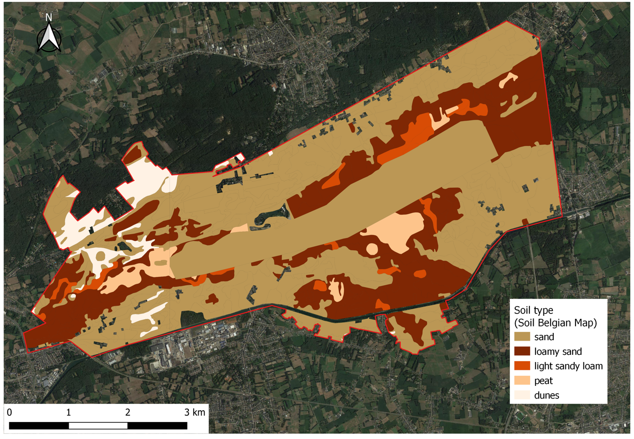 Soil texture in the study area according to the Digital Soil Map of the Flemish region.