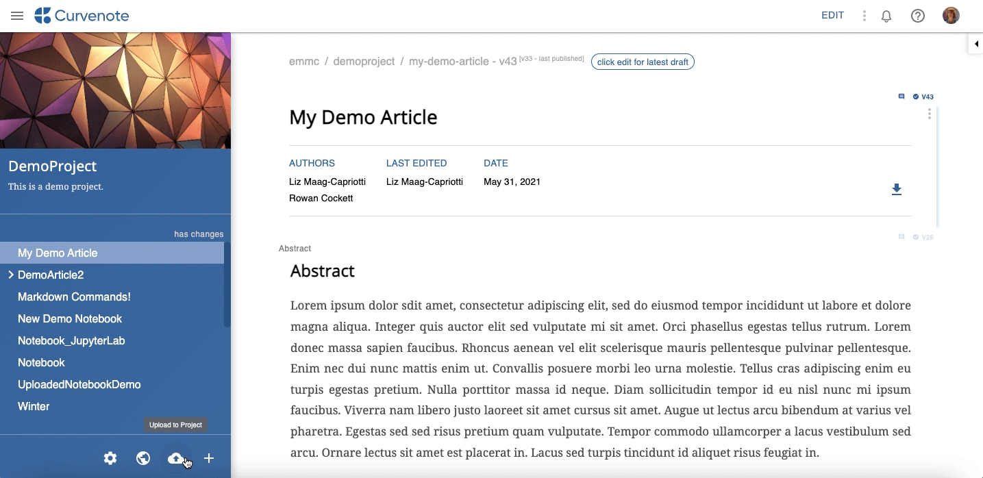 Jupyter notebooks can be uploaded to the Curvenote Editor directly and once available there, outputs can be used to create figures in within articles by simply copying and pasting them into place.