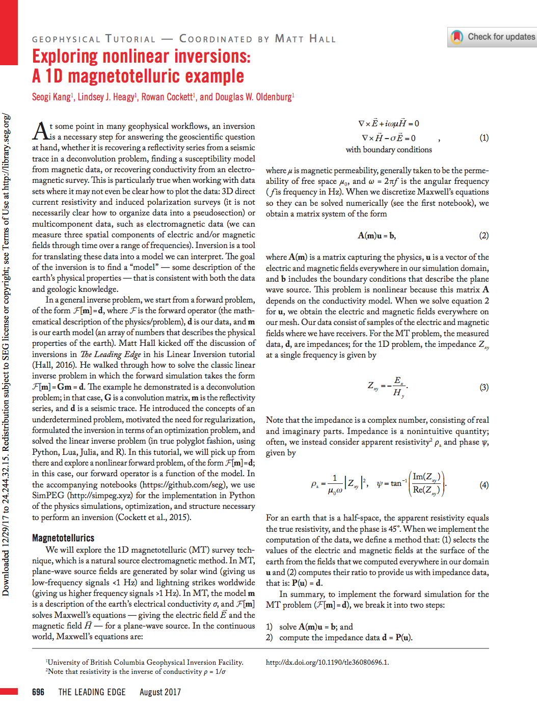 Exploring nonlinear inversions: A 1D magnetotelluric example. Read more.
