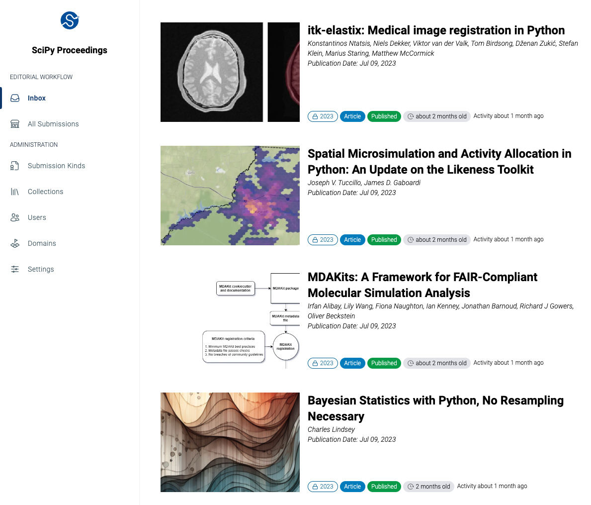 Curvenote provides an administration portal for the site to see all submissions and maintain the proceedings.
The journal administration can also be operated from the command-line tools or GitHub actions.