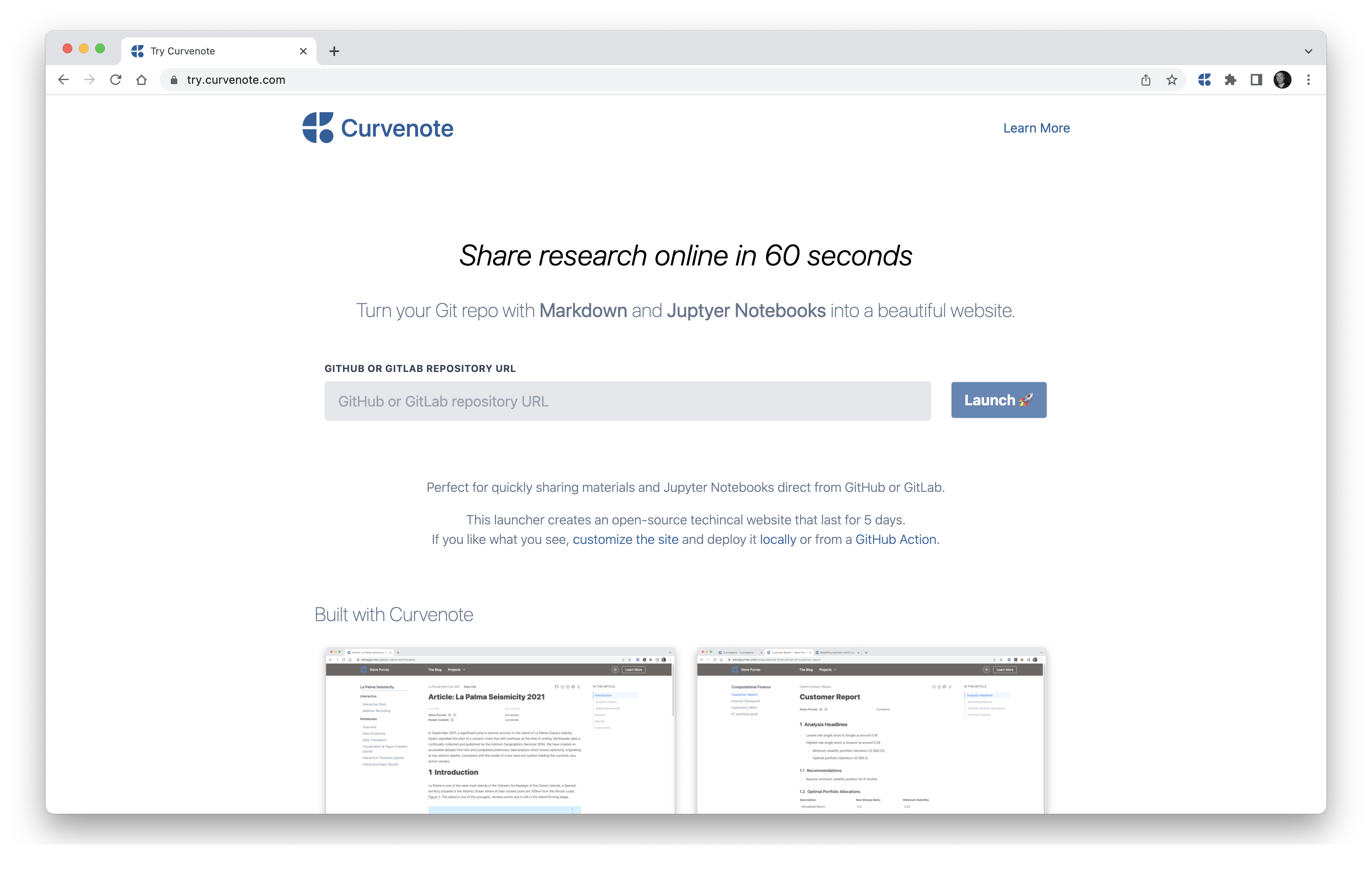 Share research online in 60 seconds using Curvenote.