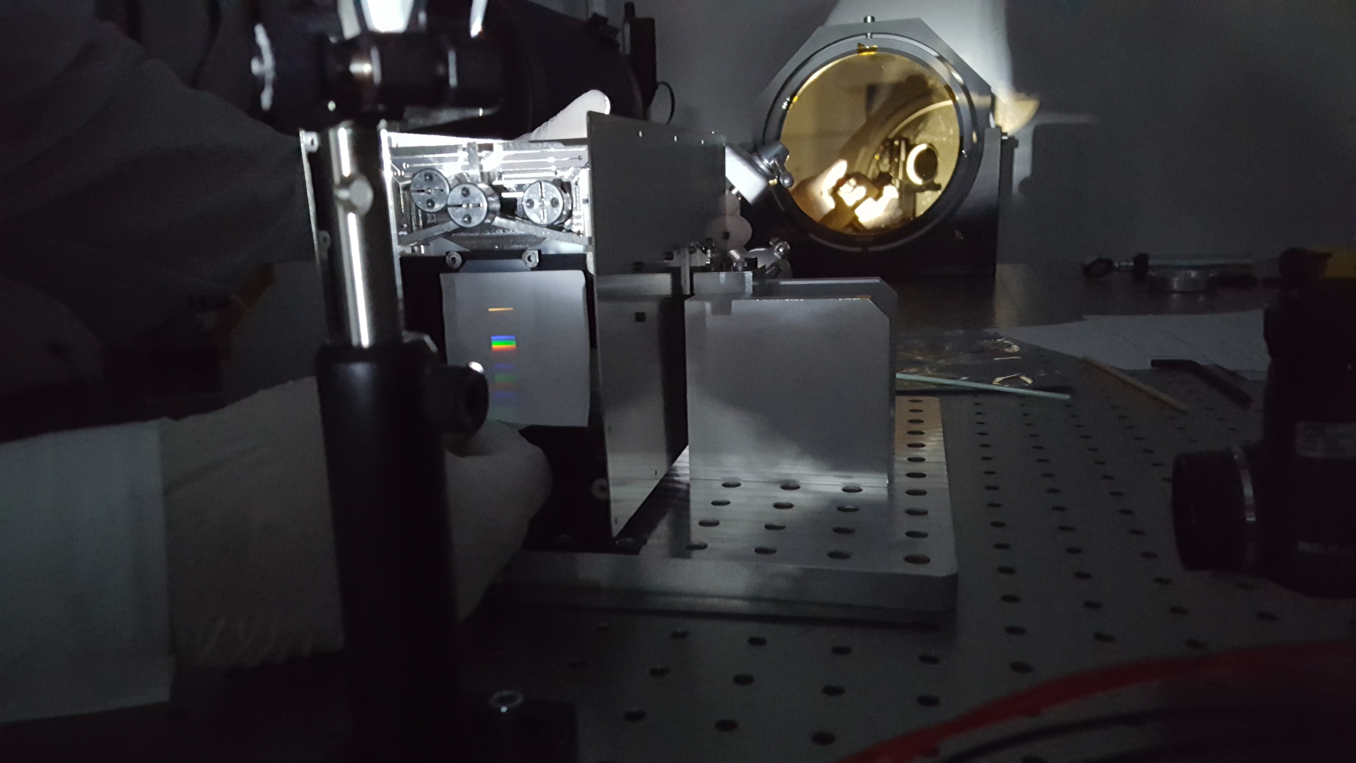 If you squint, there are three diffraction orders visible from this lab image of the CHAP hyperspectral imager.
