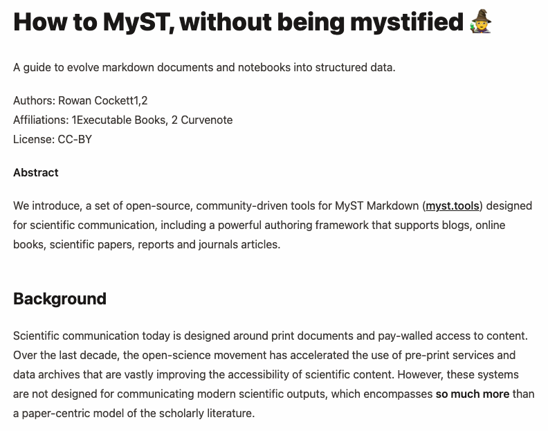 The myst theme for the 01-paper.md page using inline document and author information.