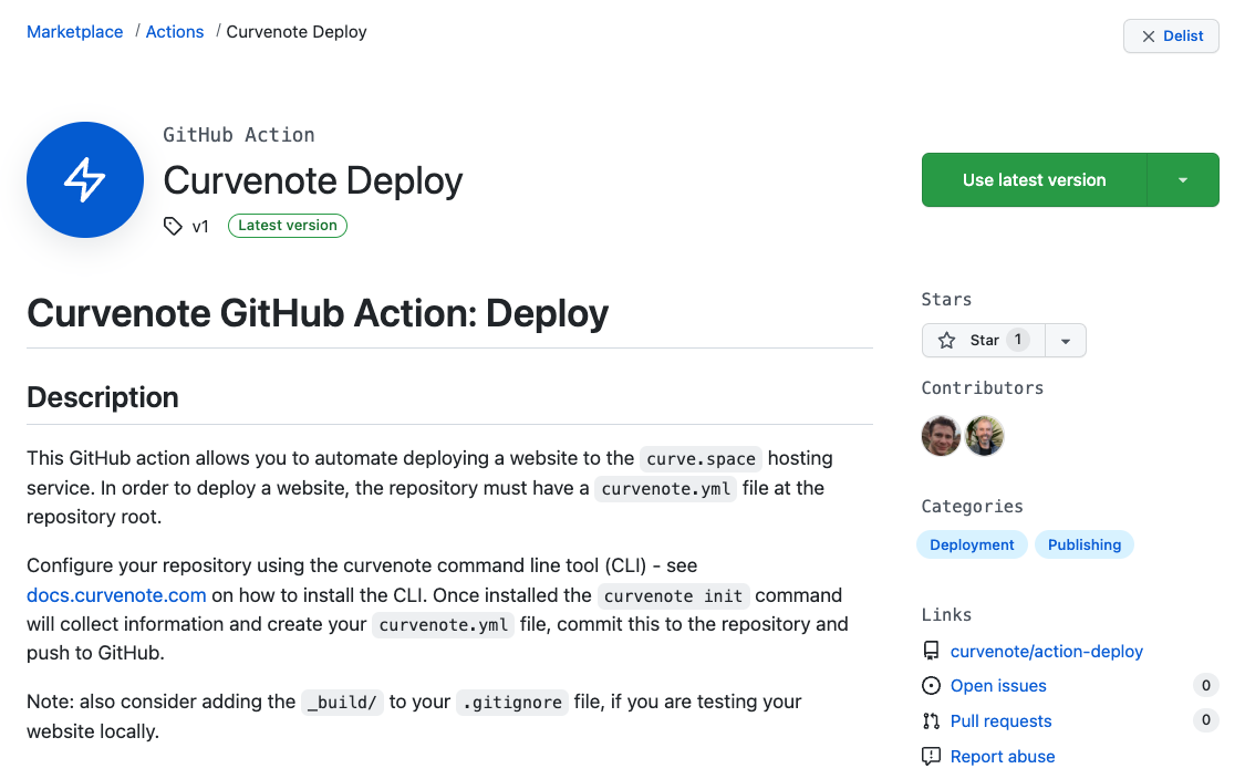 Curvenote Deploy action on the GitHub Marketplace