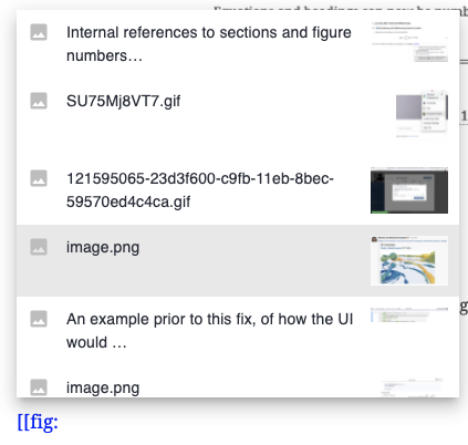 Image previews for figures are inline when you start to reference the content.