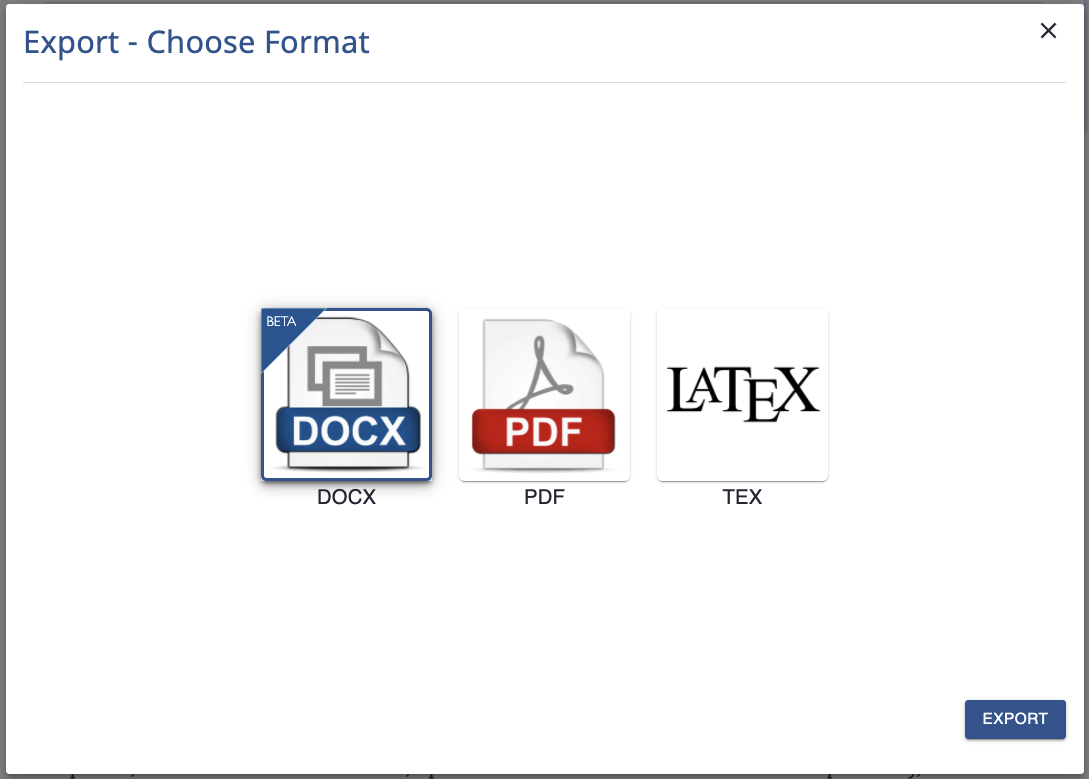 Export your paper or report to MS Word’s docx format in a two clicks