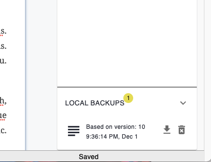 Local backups are in the tray on the right hand side.