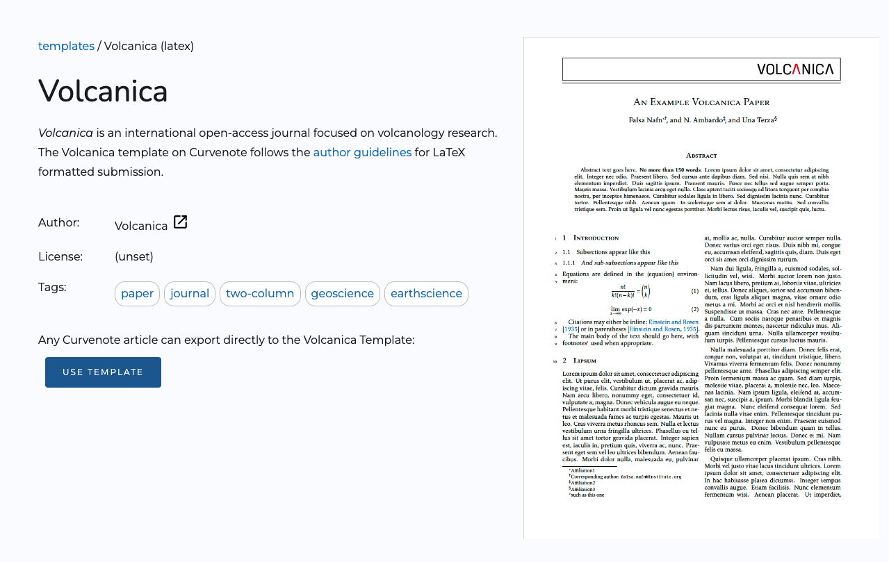 We released the Volcanica template that you can access directly from Curvenote.