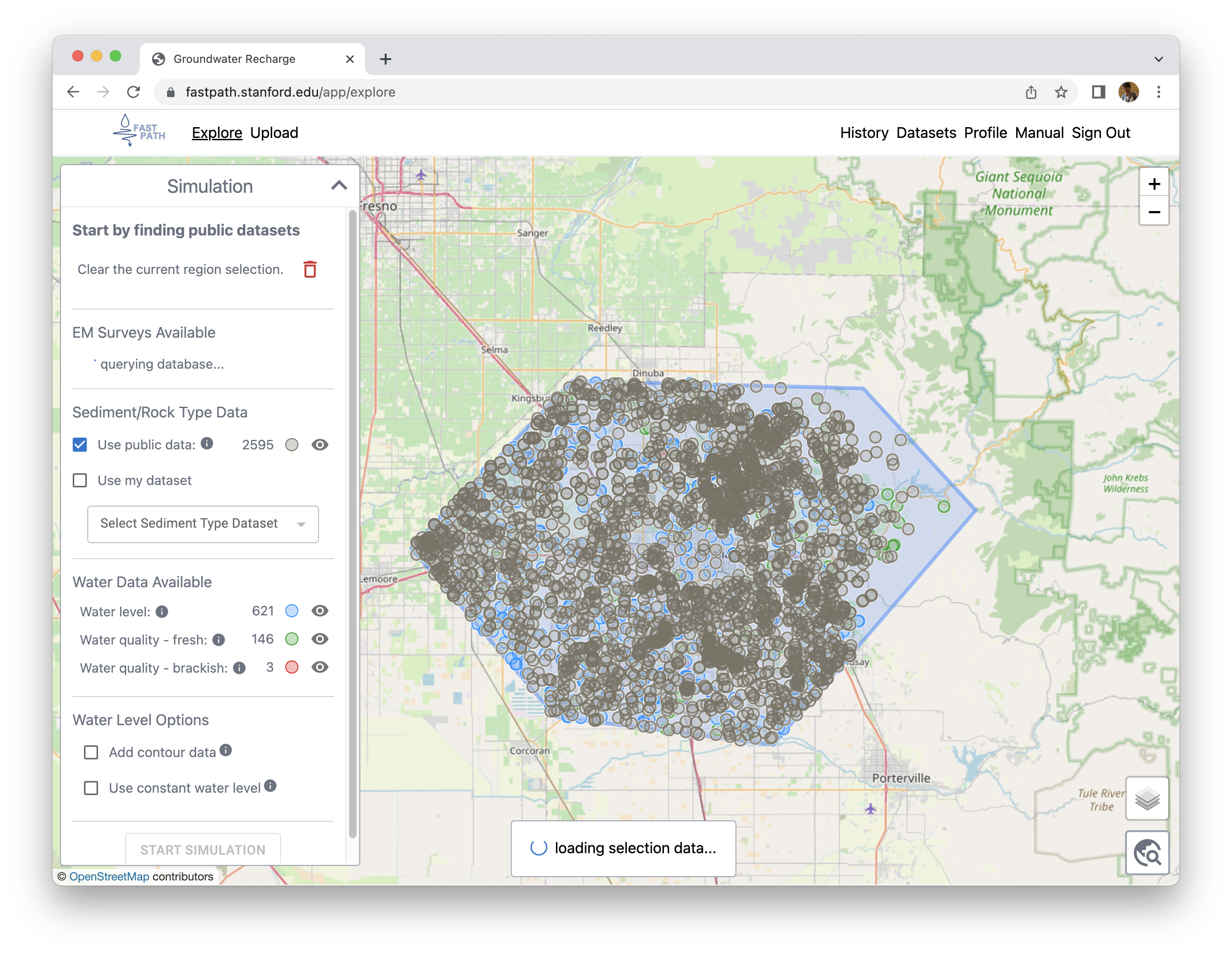 Data query after drawing a polygon defining a region of interest.