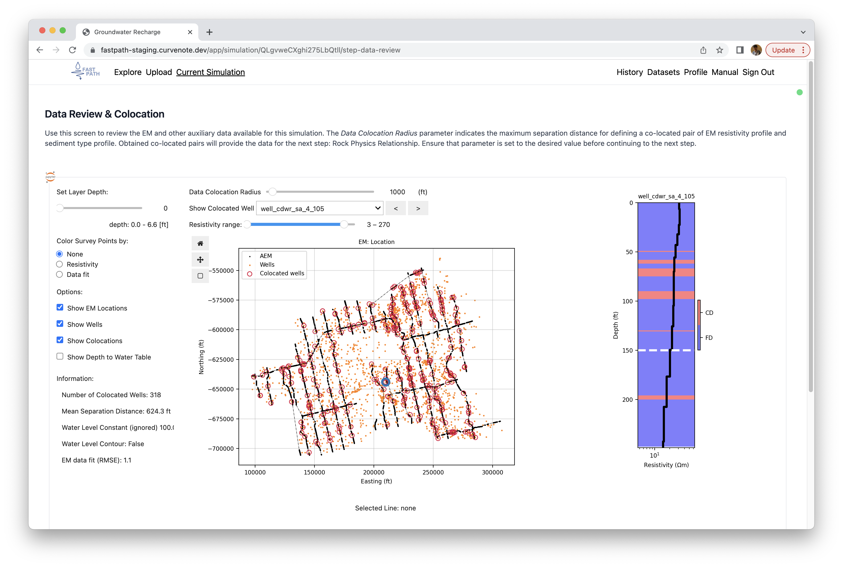 Data review and colocation step allowing user to explore the data and set a relevant colocation radius.