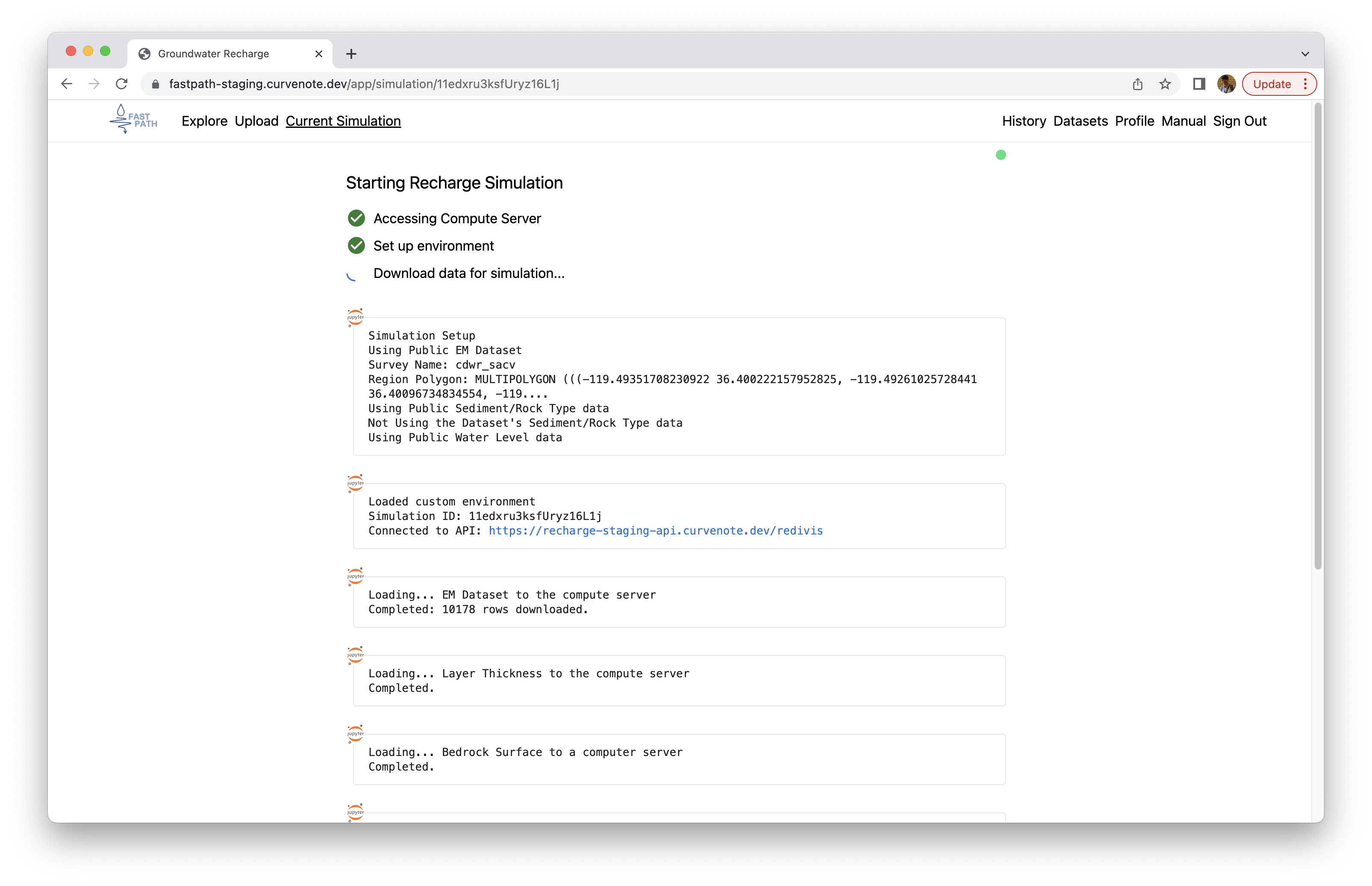 Loading data from the online database to a compute server.