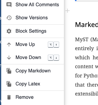 Directly copy any block as MyST Markdown